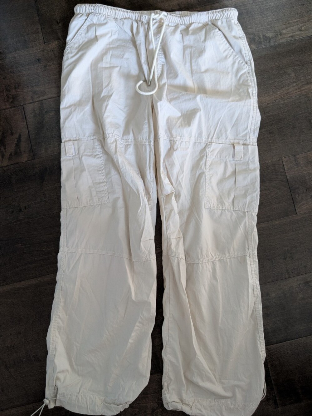 White/Beige Cargo Drawstring Pants